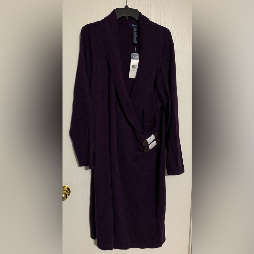 CHAPS Shawl Collar LS Side Buckle Cotton Blend
Stretch Knit Sweater Dress NWT